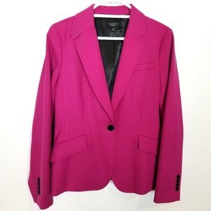 Talbots Women Hot Pink Wool Blazer Jacket Sz 12 Lined One Button Preppy